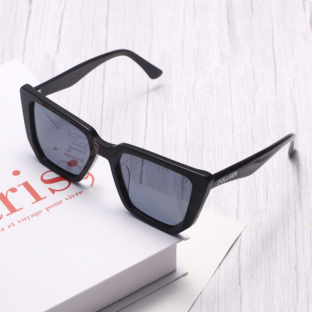Dollger Black-Clear Hipster Acetate Square Tinted Sunglasses