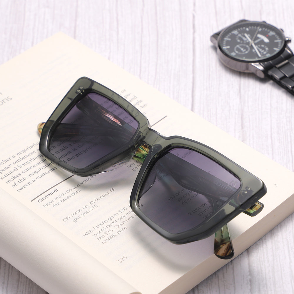 Dollger Black-Clear Hipster Acetate Square Tinted Sunglasses