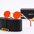 New round full metal frame sunglasses with iconic logo on the temples